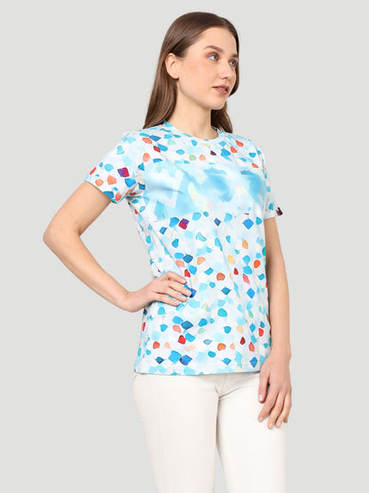 Indusvale Women's Blue Graphic Print Half Sleeves Regular Fit T-Shirt